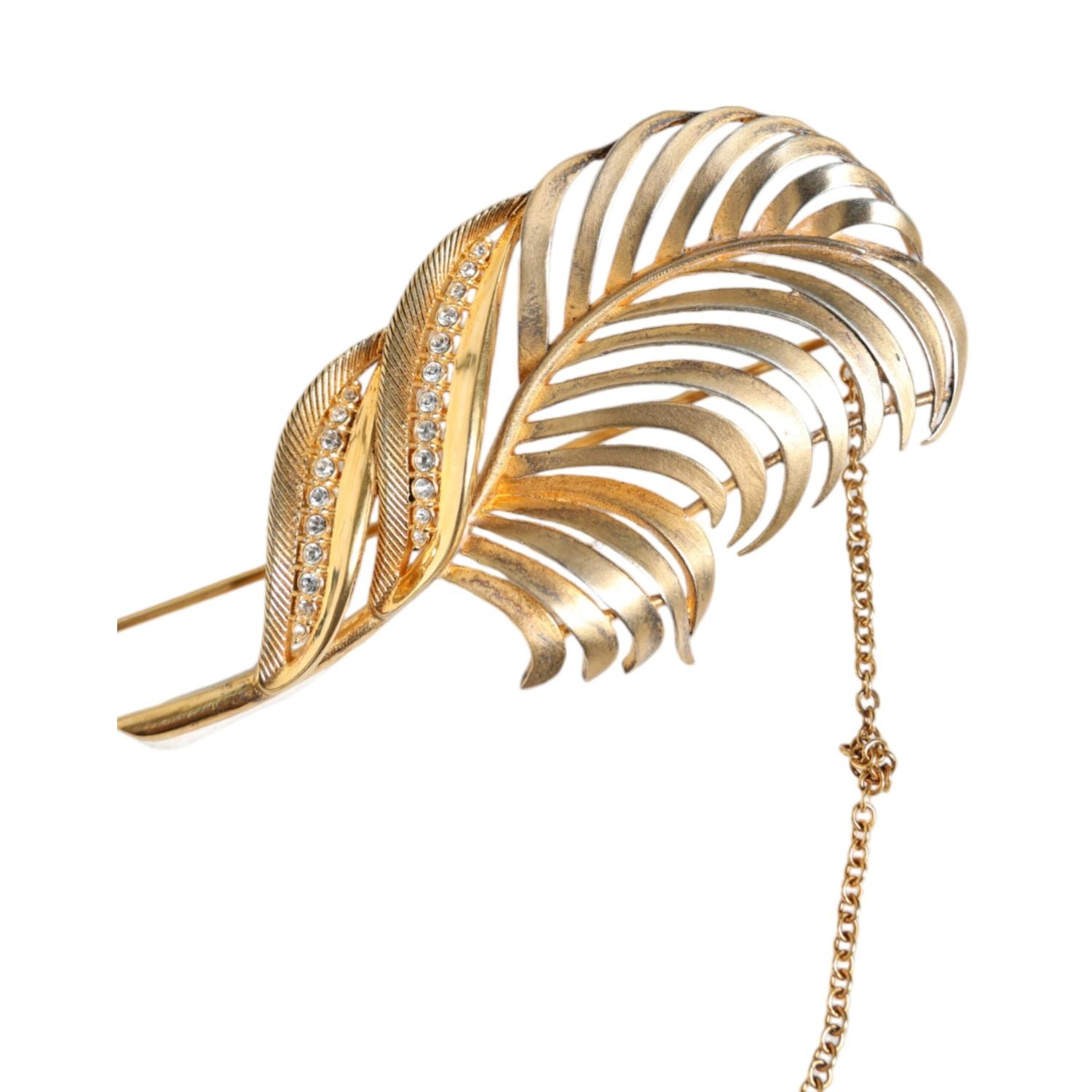 Dolce & Gabbana Gold Tone 925 Sterling Silver Leaf Crystal Chain Brooch