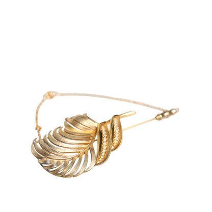 Dolce & Gabbana Gold Tone 925 Sterling Silver Leaf Crystal Chain Brooch