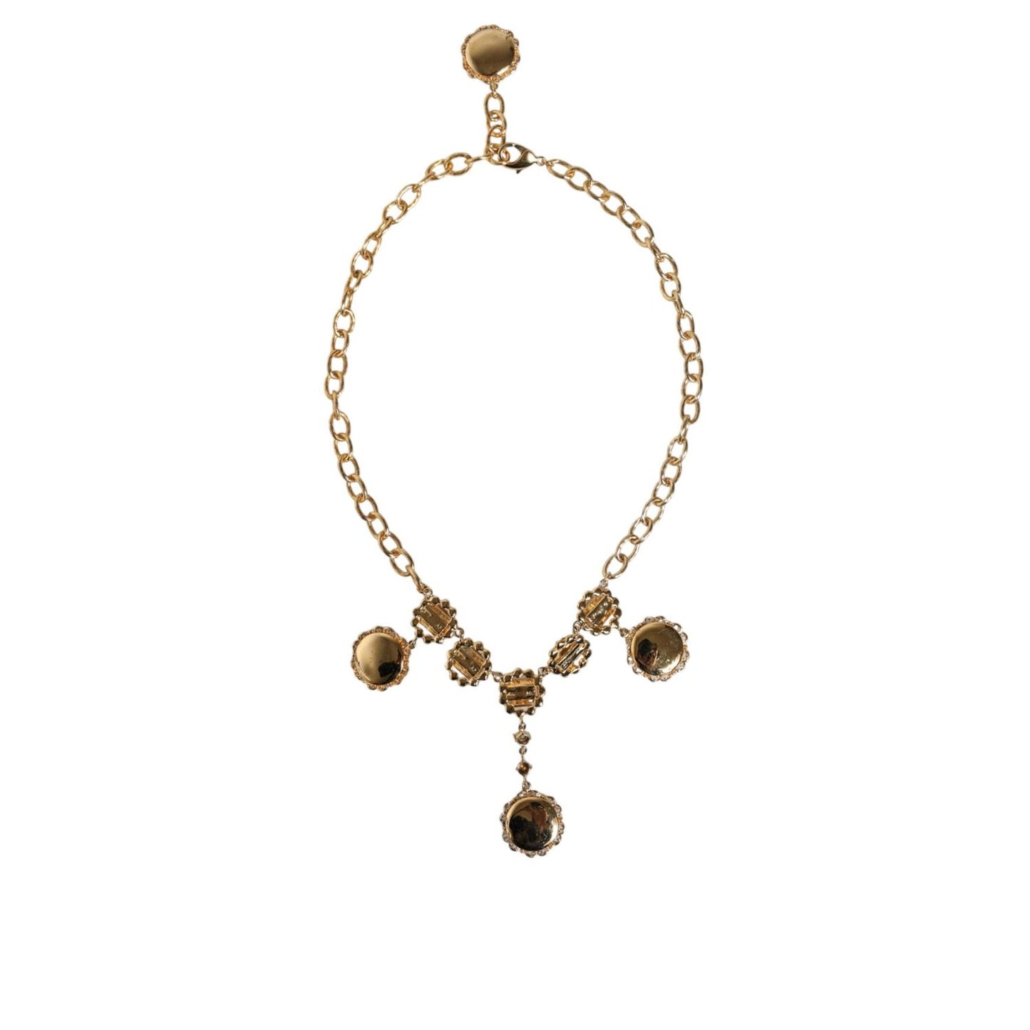 Dolce & Gabbana Gold Chain Brass Crystal Clock Statement Necklace