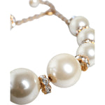 Dolce & Gabbana White Maxi Faux Pearl Beads Crystals Gold Chain Necklace