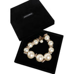 Dolce & Gabbana White Maxi Faux Pearl Beads Crystals Gold Chain Necklace