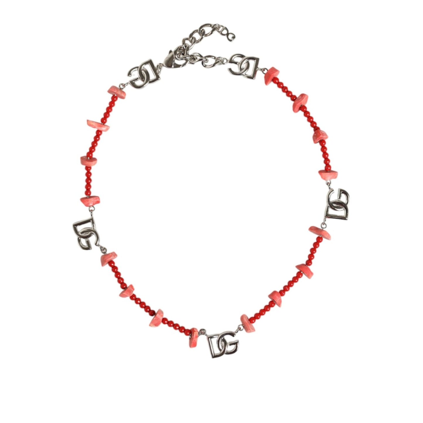 Dolce & Gabbana Silver Tone Brass Beaded Resin DG Logo Chain Necklace Necklace