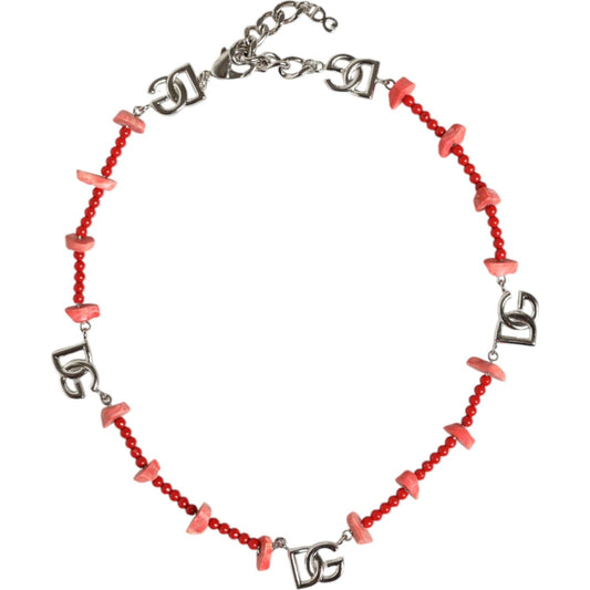 Dolce & Gabbana Silver Tone Brass Beaded Resin DG Logo Chain Necklace Necklace Dolce & Gabbana Thistle
