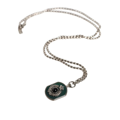 Dolce & Gabbana Sterling Silver 925 Chain Bar Gem Pendant Logo Necklace Necklace