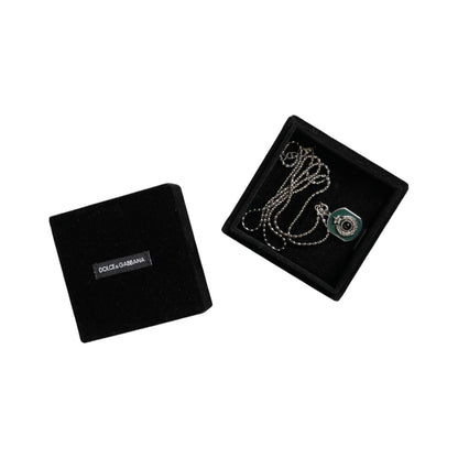 Dolce & Gabbana Sterling Silver 925 Chain Bar Gem Pendant Logo Necklace Necklace