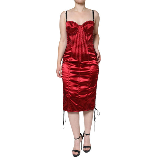Dolce & Gabbana Red Bustier Corset Lace Bodycon Midi Dress Dolce & Gabbana Gray