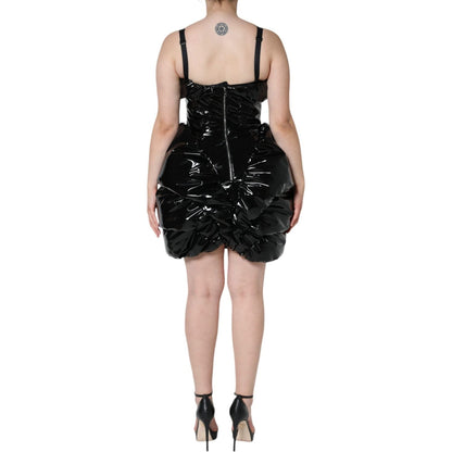 Dolce & Gabbana Black Polyester Ruched Coated Mini Dress