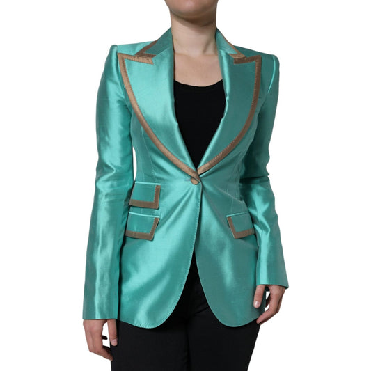 Dolce & Gabbana Metallic Green Single Breasted Blazer Jacket Dolce & Gabbana Sea Green