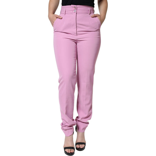 Dolce & Gabbana Pink Polyester High Waist Women Tapered Pants Dolce & Gabbana Gray