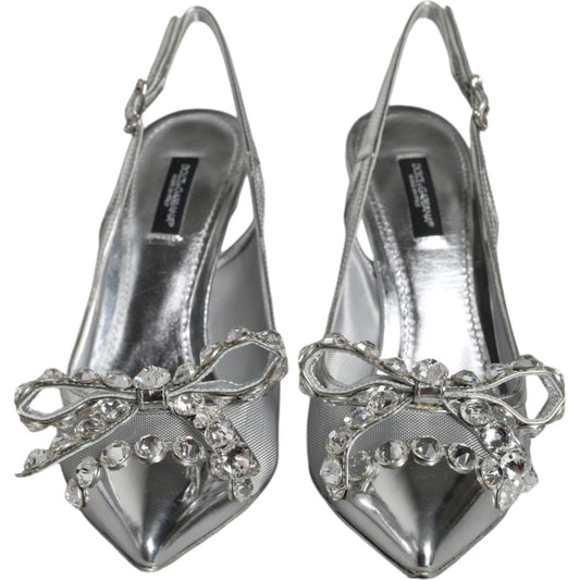 Dolce & Gabbana Silver Mesh Crystal Embellished Slingback Shoes Dolce & Gabbana Dim Gray