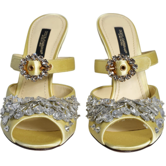 Dolce & Gabbana Yellow Mary Janes Satin Crystal Sandals Shoes Dolce & Gabbana Rosy Brown