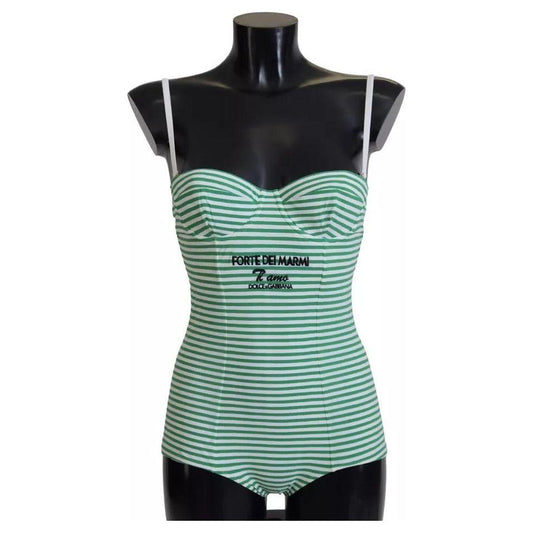 Dolce & Gabbana White Green Stripes One Piece Beachwear Swimwear Dolce & Gabbana Dark Slate Gray