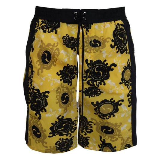 Dsquared² Yellow Black Printed Nylon Beachwear Shorts Swimwear Dsquared² Sienna