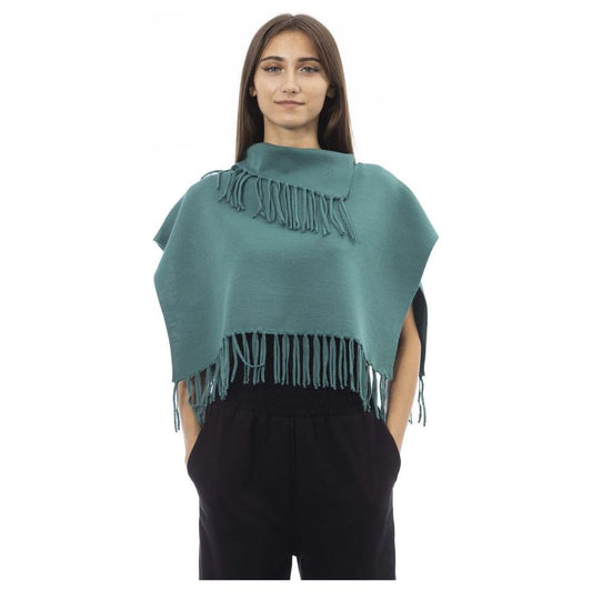 Alpha Studio Green Wool Women Poncho With Fringes Alpha Studio Dim Gray