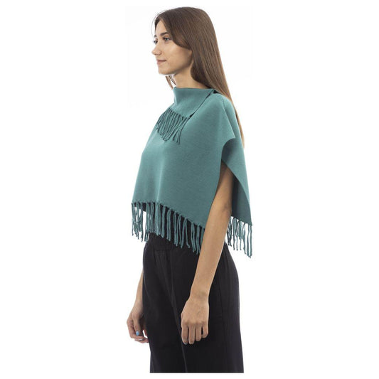 Alpha Studio Green Wool Women Poncho With Fringes Alpha Studio Dark Slate Gray