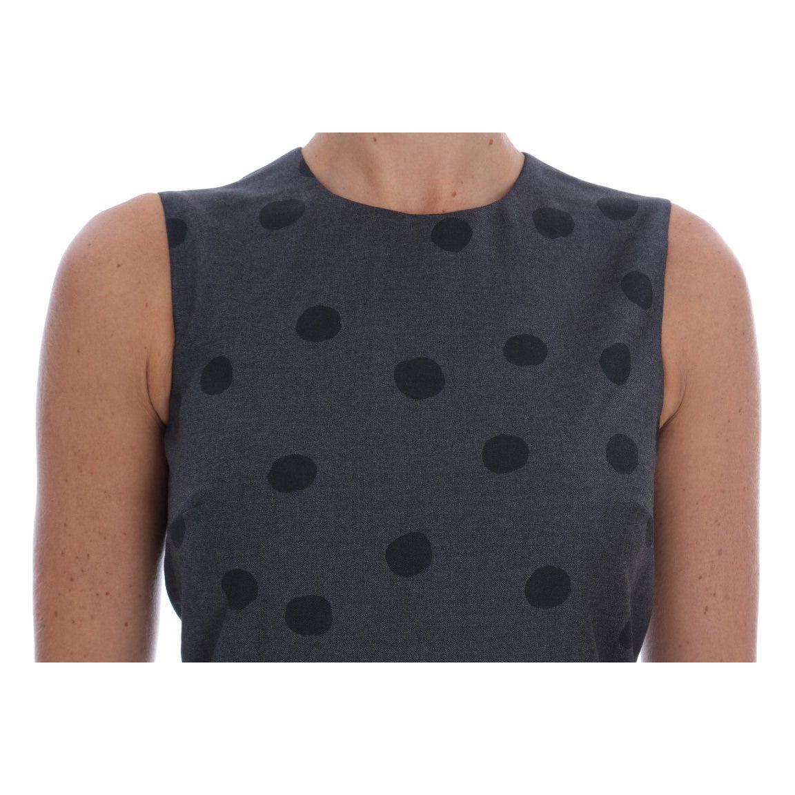 Dolce & Gabbana Gray Polka Dotted Sheath Wool Dress