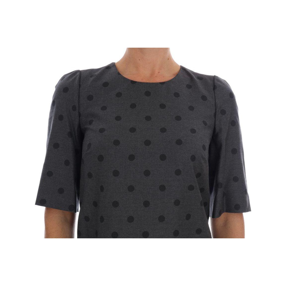 Dolce & Gabbana Gray Polka Dotted Sheath Wool Dress