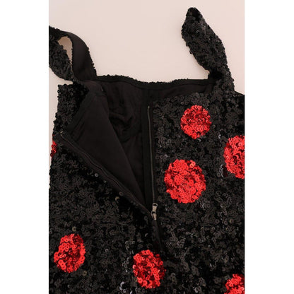 Dolce & Gabbana Black Red Polka Sequined Shift Dress
