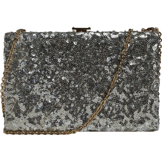 Dolce & Gabbana Silver Sequined Clutch Evening Crossbody Bag Dolce & Gabbana Dark Slate Gray