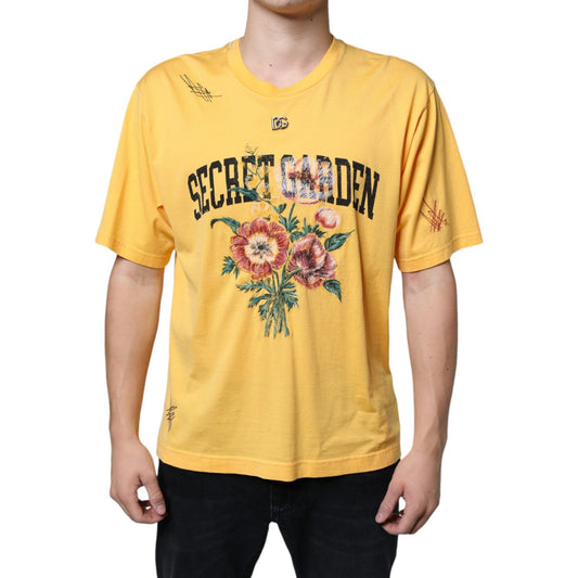 Dolce & Gabbana Yellow Secret Graden Floral Cotton Crew Neck T-shirt Dolce & Gabbana Sandy Brown