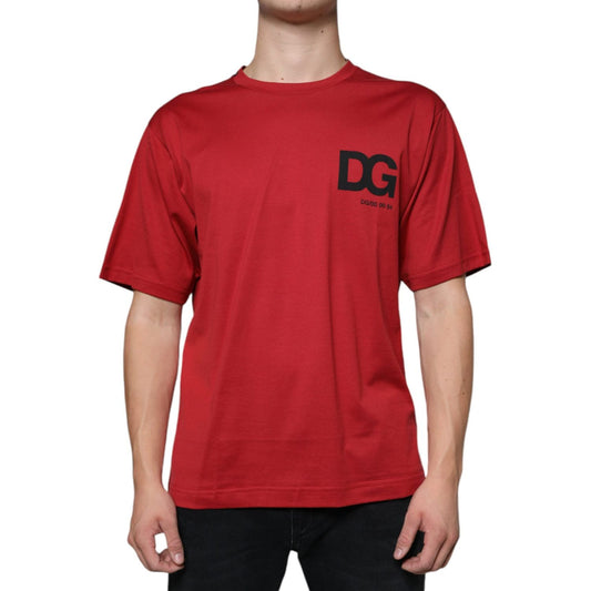 Dolce & Gabbana Red Cotton DG Logo Print Crew Neck T-shirt Dolce & Gabbana Brown