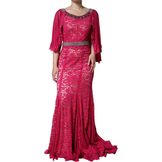 Dolce & Gabbana Pink Lace Crystal Sheath Long Gown Dress Dolce & Gabbana Brown