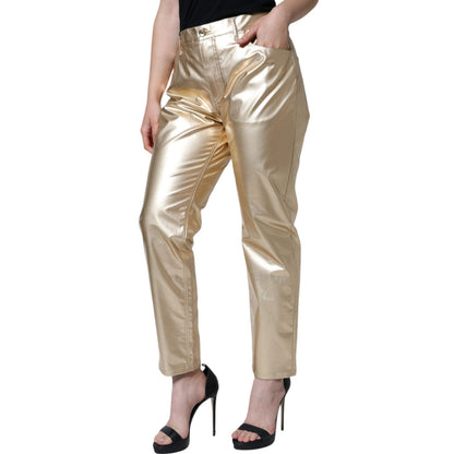 Dolce & Gabbana Metallic Gold Polyester Tapered Pants