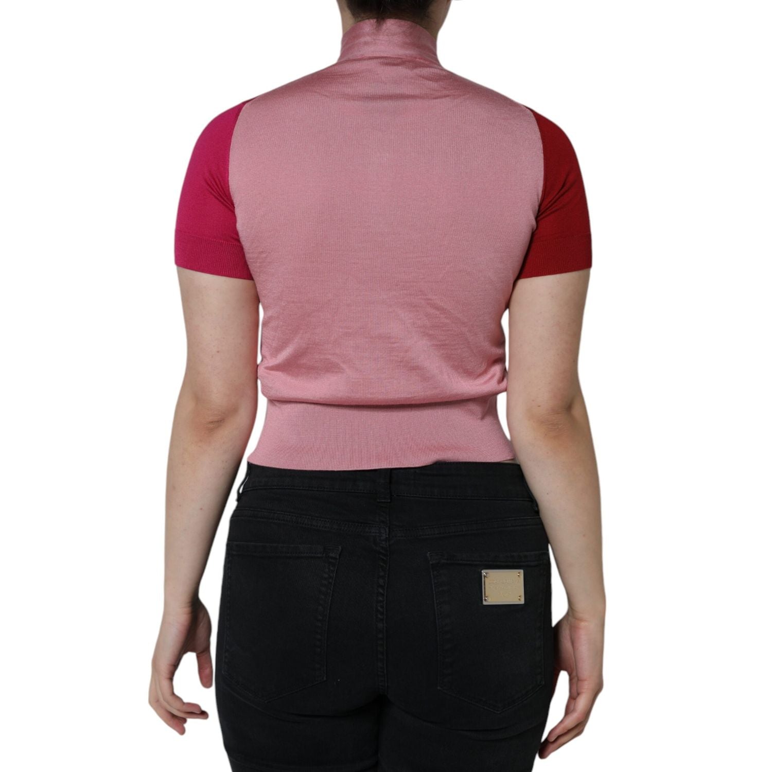 Dolce & Gabbana Pink Short Sleeves Pullover Ascot Collar Top