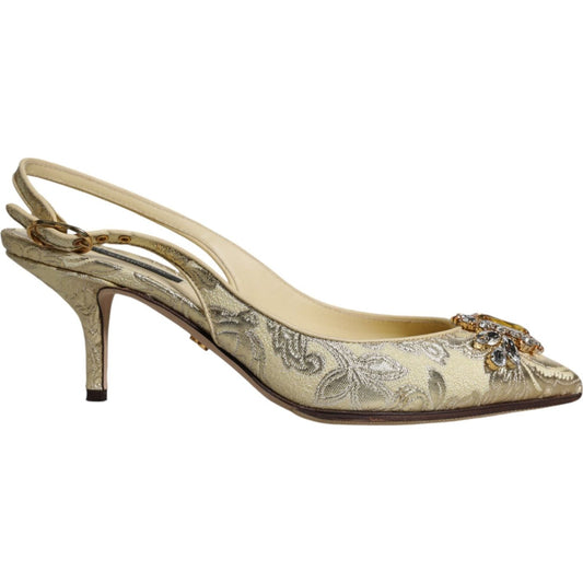 Dolce & Gabbana Gold Crystal Pumps Heels Slingbacks Shoes Dolce & Gabbana Rosy Brown