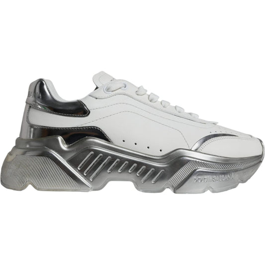 Dolce & Gabbana Silver White Daymaster Low Top Sneakers Shoes