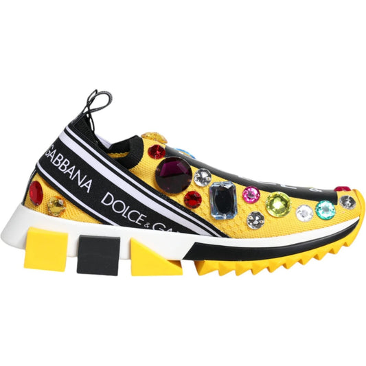 Dolce & Gabbana Yellow Sorrento Crystals Low Top Sneakers Shoes Dolce & Gabbana Wheat