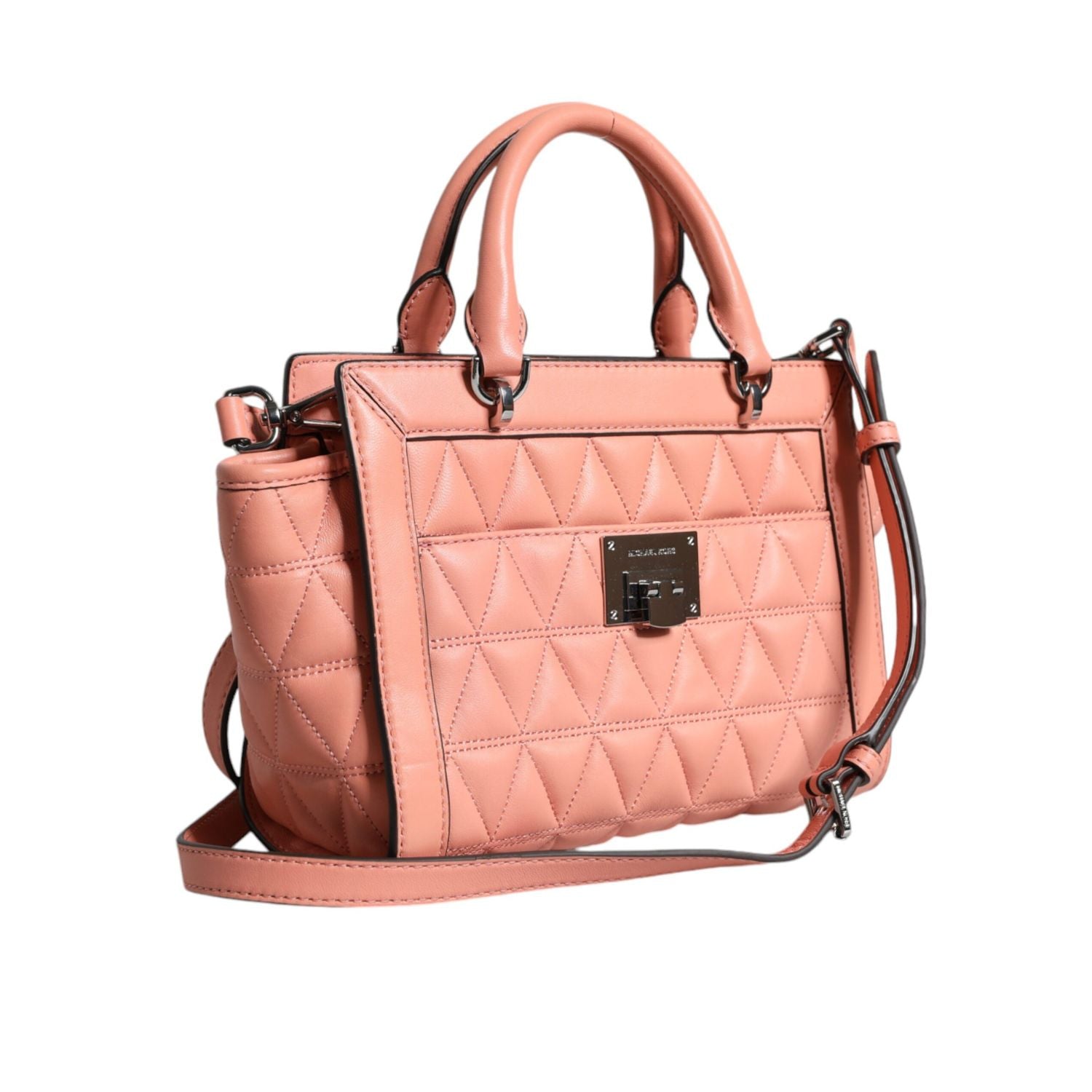 Michael Kors Peach Quilted Leather Logo Crossbody VIVIANNE Messenger Bag