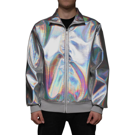 Dolce & Gabbana Silver Iridescent Full Zip Men Bomber Jacket Dolce & Gabbana Light Slate Gray