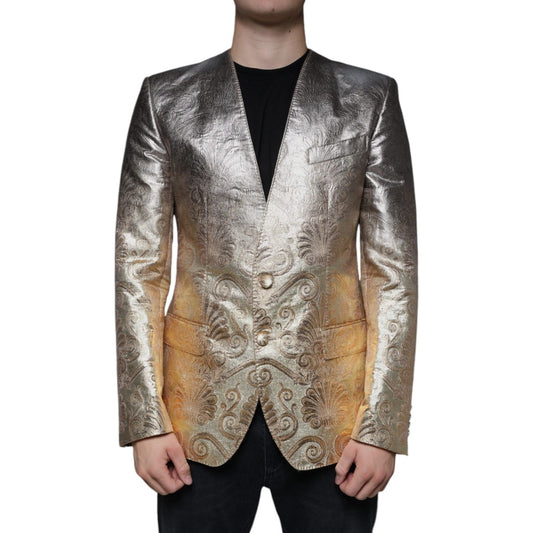 Dolce & Gabbana Gold Jacquard Single Breasted Dress Blazer Dolce & Gabbana Dim Gray