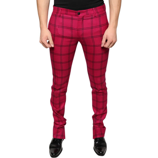 Dolce & Gabbana Pink Checkered Wool Skinny Pants Dolce & Gabbana Brown