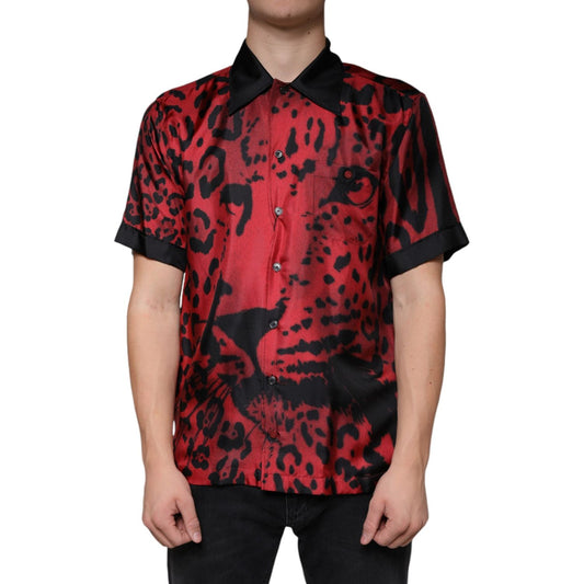 Dolce & Gabbana Red Leopard Silk Button Down Casual Shirt Dolce & Gabbana Black