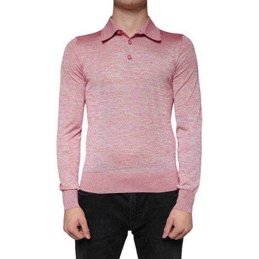 Dolce & Gabbana Pink Polyester Long Sleeve Men Polo T-shirt Dolce & Gabbana Rosy Brown