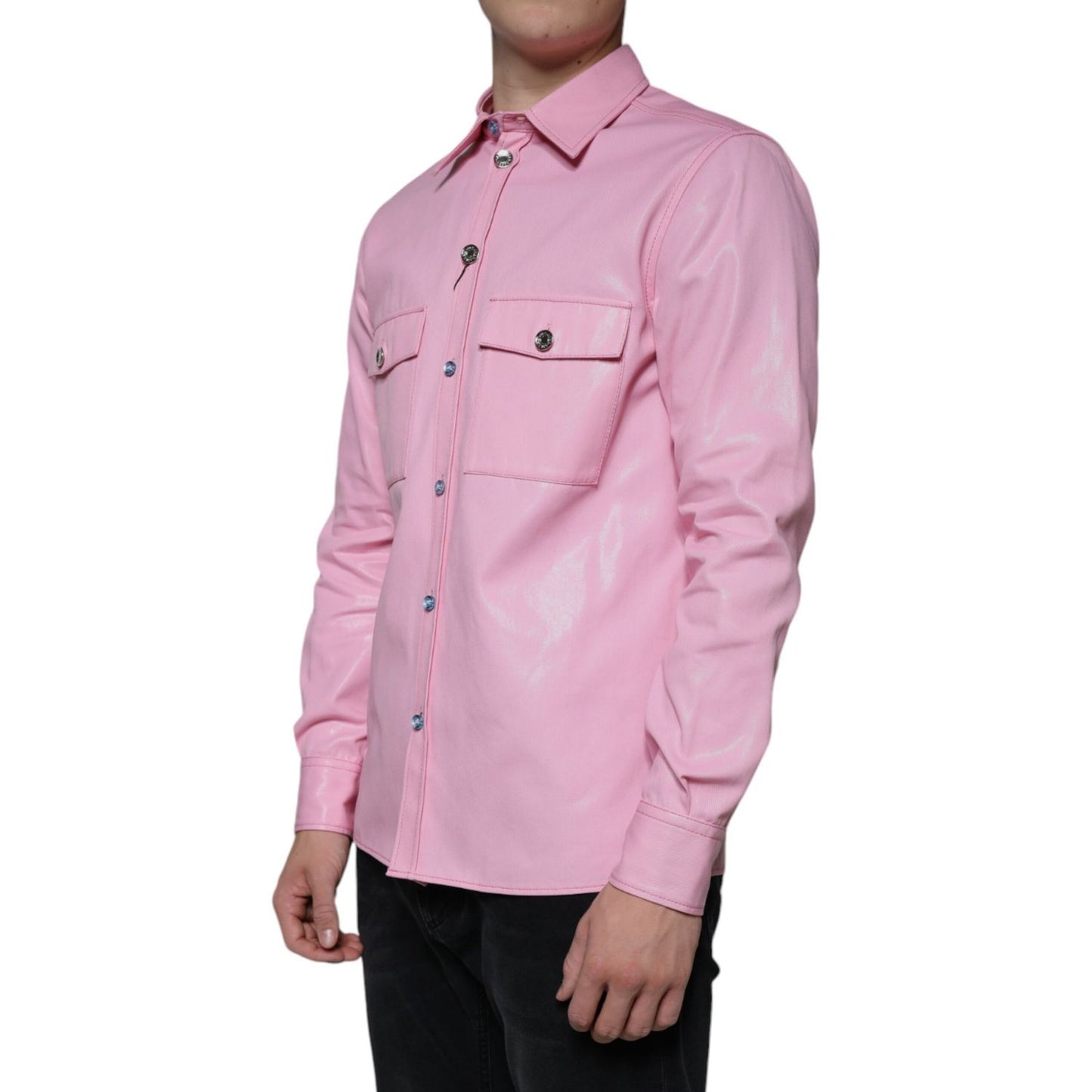 Dolce & Gabbana Pink Cotton Collared Button Down Shirt