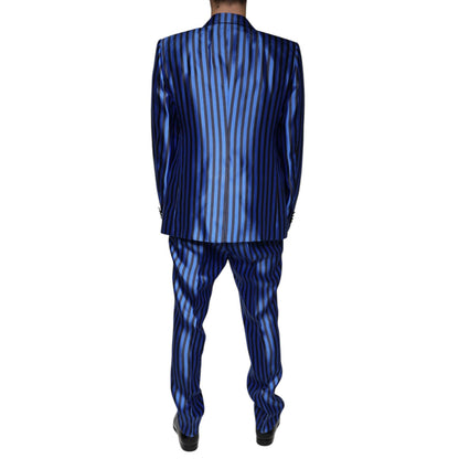 Dolce & Gabbana Metallic Blue Stripes Formal 3 Piece Suit