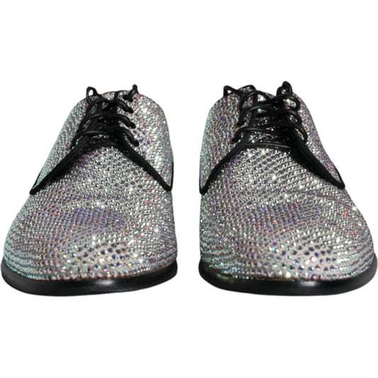 Dolce & Gabbana Silver Leather Rhinestones Derby Dress Shoes Dolce & Gabbana Slate Gray