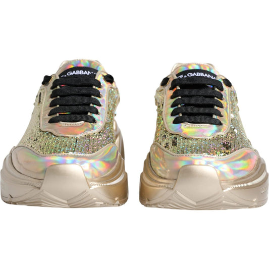 Dolce & Gabbana Gold Sequin Iridiscent Daymaster Sneakers Shoes Dolce & Gabbana Rosy Brown