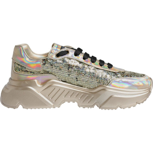 Dolce & Gabbana Gold Sequin Iridiscent Daymaster Sneakers Shoes Dolce & Gabbana Dark Gray