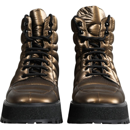 Dolce & Gabbana Bronze Padded Mid Calf Lace Up Boots Shoes Dolce & Gabbana Dark Slate Gray