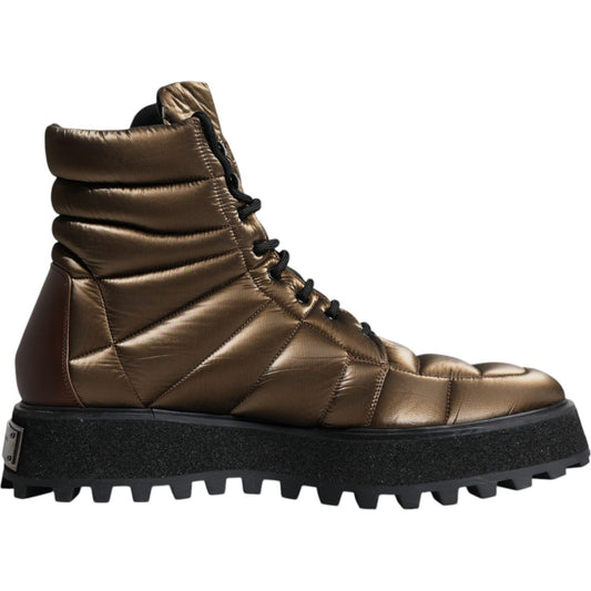 Dolce & Gabbana Bronze Padded Mid Calf Lace Up Boots Shoes Dolce & Gabbana Dark Slate Gray