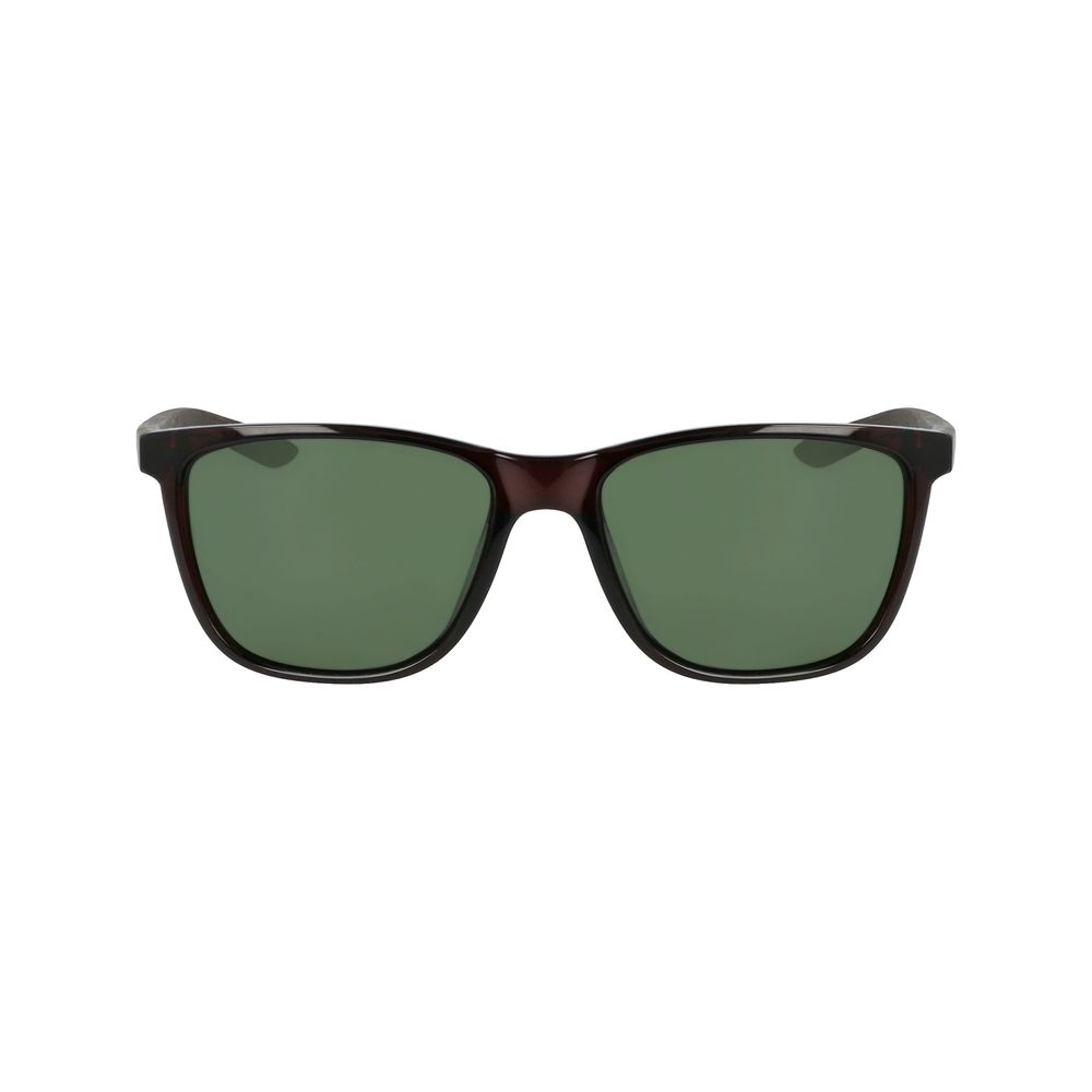 Front view of Nike Brown Injected Sunglasses with green lenses, model DAWNASCENTDQ0, 57/17/140mm, offering style and UV protection.