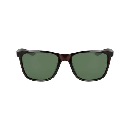 Front view of Nike Brown Injected Sunglasses with green lenses, model DAWNASCENTDQ0, 57/17/140mm, offering style and UV protection.