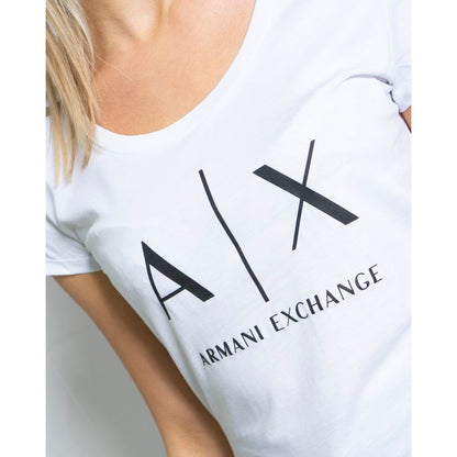 Armani Exchange White Cotton T-Shirt with logo, short-sleeve design for women, stylish and breathable, ideal for casual summer looks.