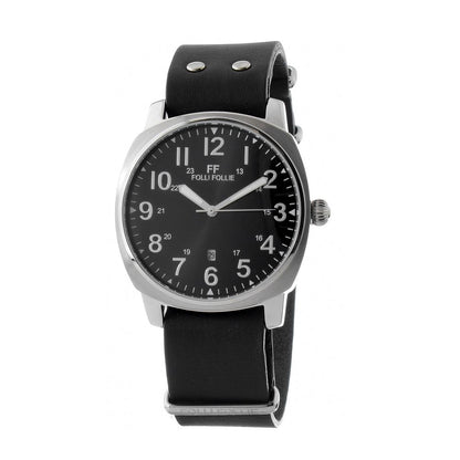 Folli Follie Black Leather Dress Watch