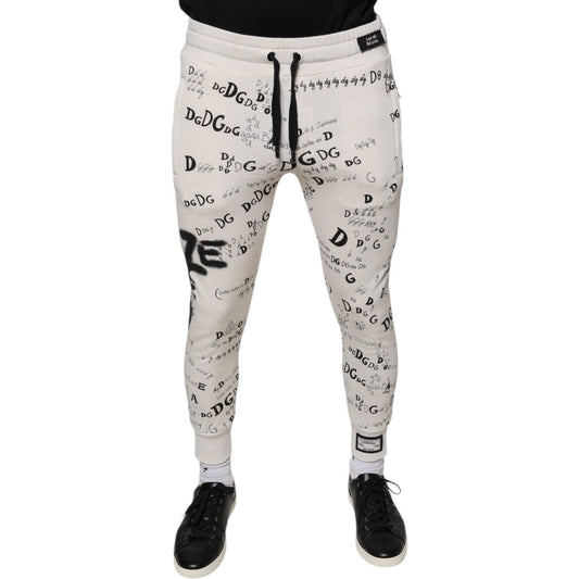 Dolce & Gabbana White Printed Cotton Jogger Sweatpants Pants PAN75609-44