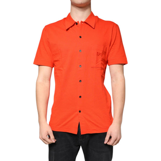 Dolce & Gabbana Orange Cotton Button Down Casual Polo Shirt Dolce & Gabbana Tomato